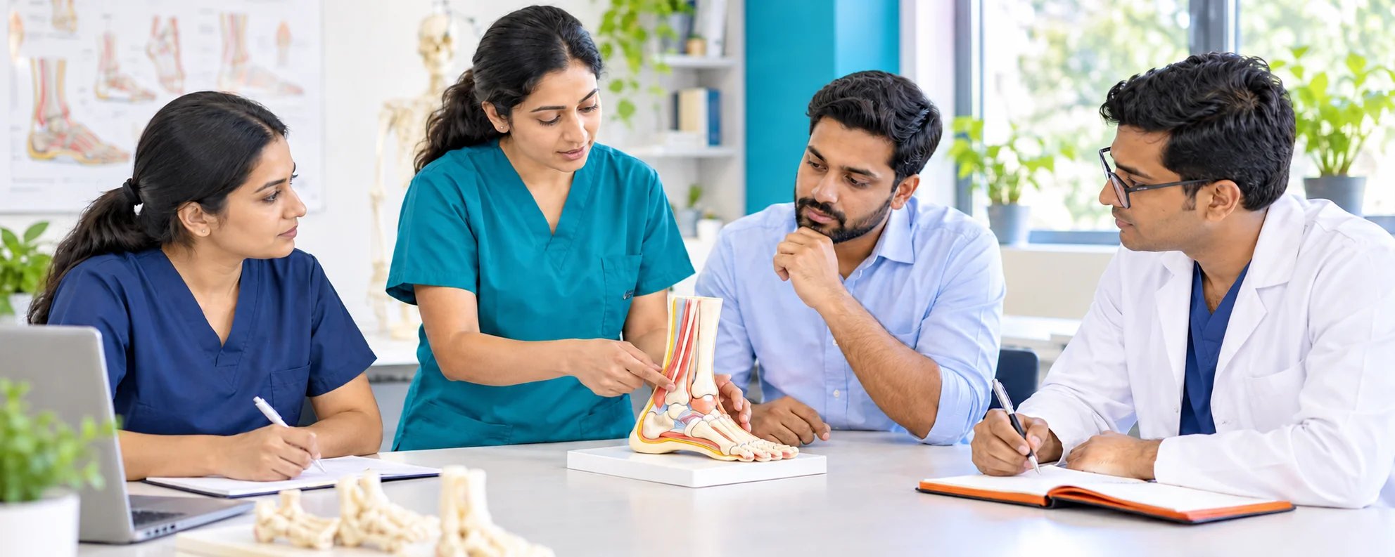 Illustrative foot-health training session using an anatomical model